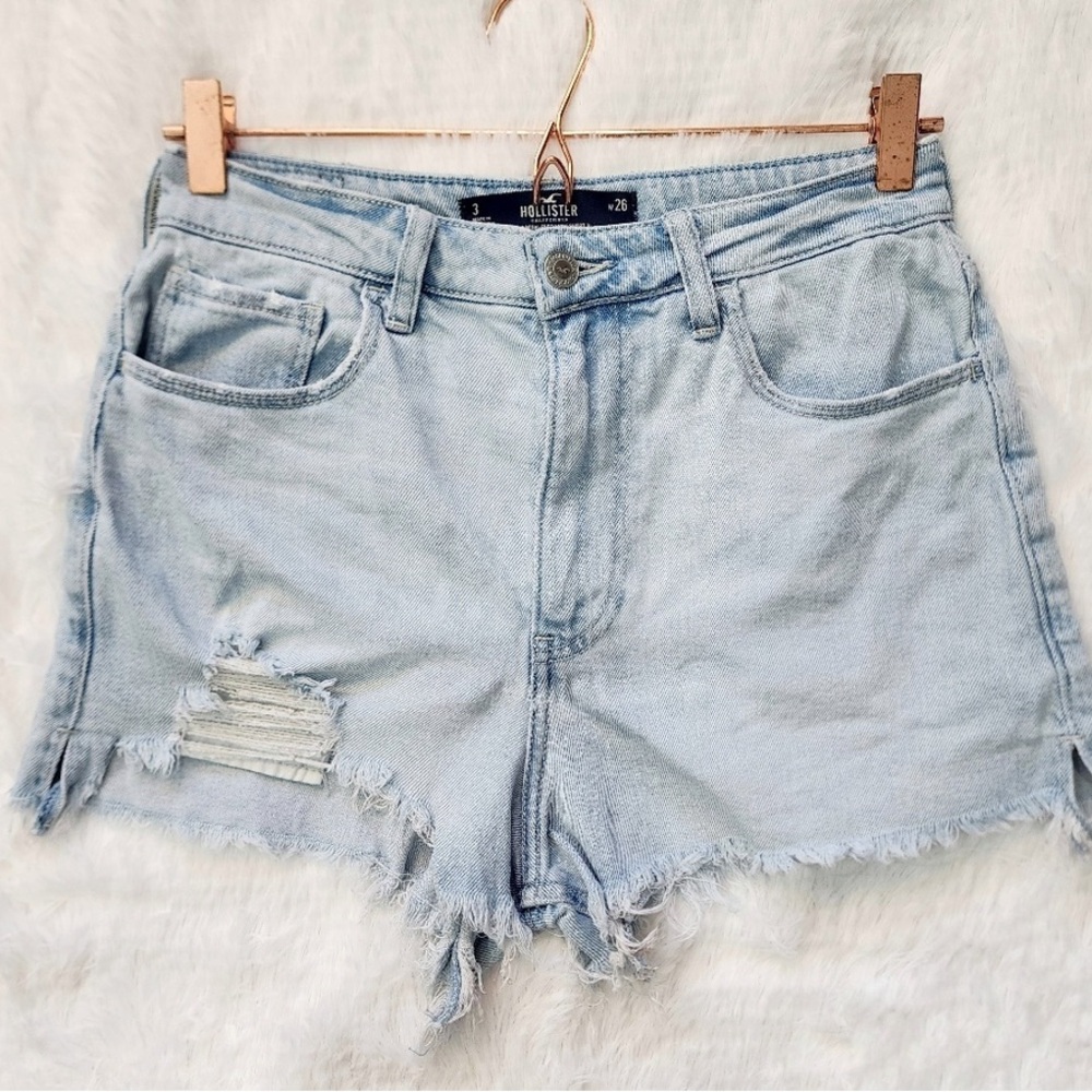 Hollister Women's Light Blue Frayed Jean Shorts